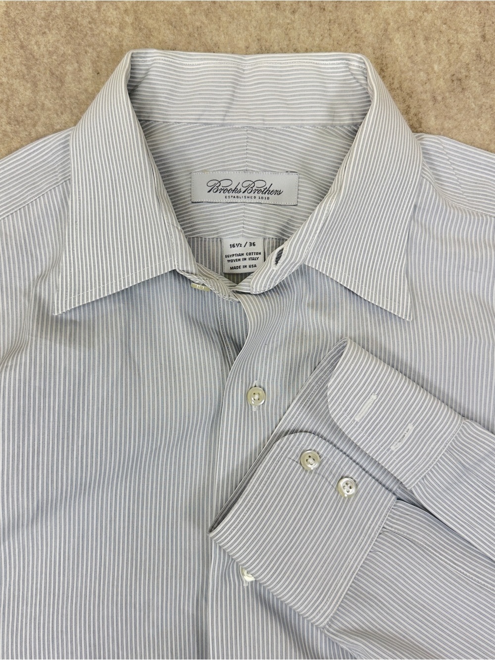 Brooks Brothers Men's USA Woven in Italy Grey & White Pinstripe Dress Shirt 16.5